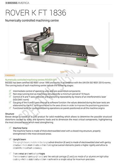 Used 2019 Biesse Rover K FT 1836 CNC Router