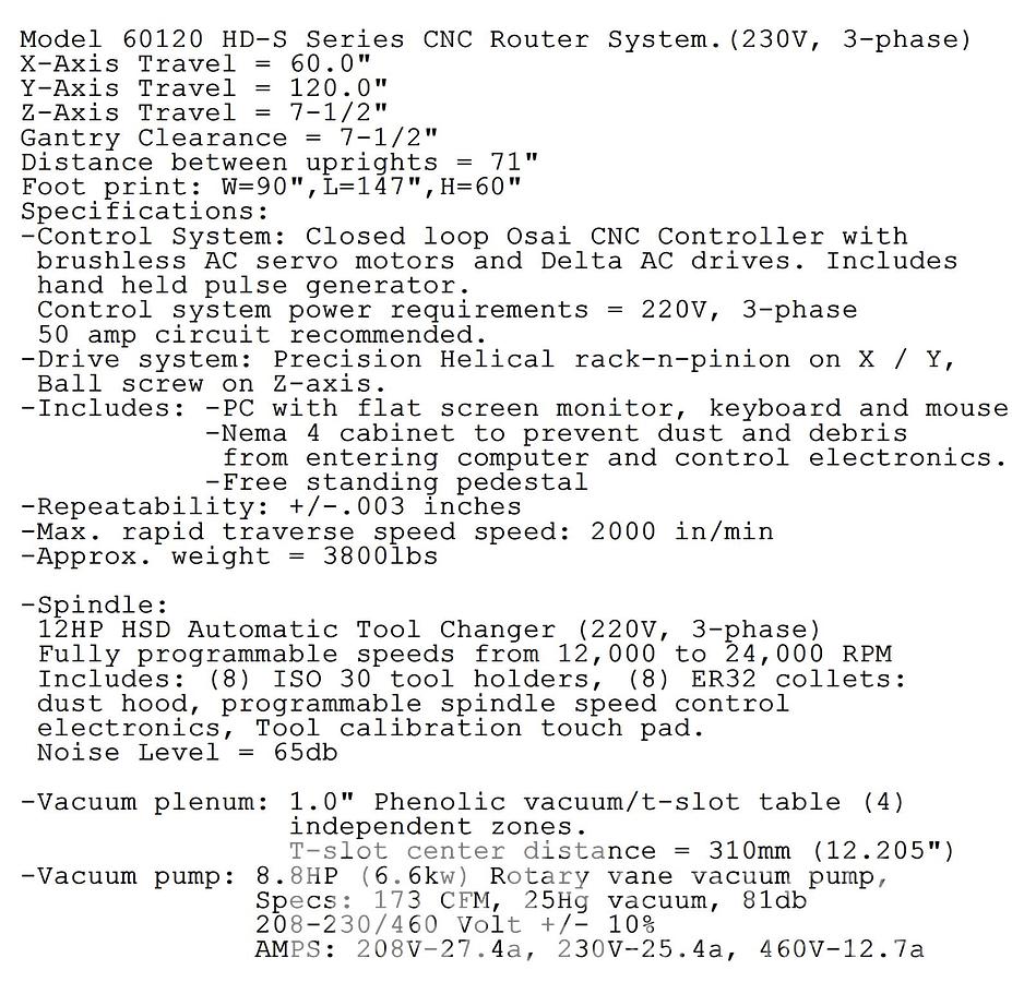 Used Techno Model 60120 HDS CNC Router