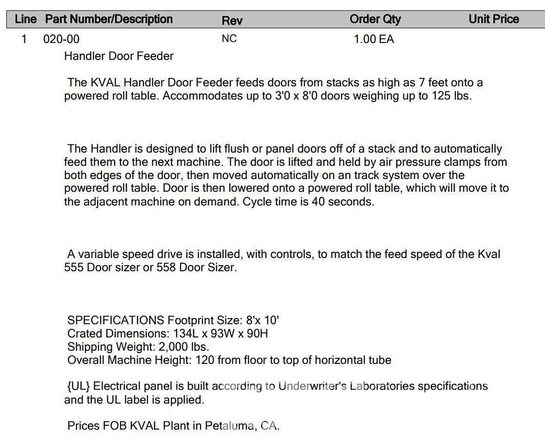 Used KVAL Commander Door Line