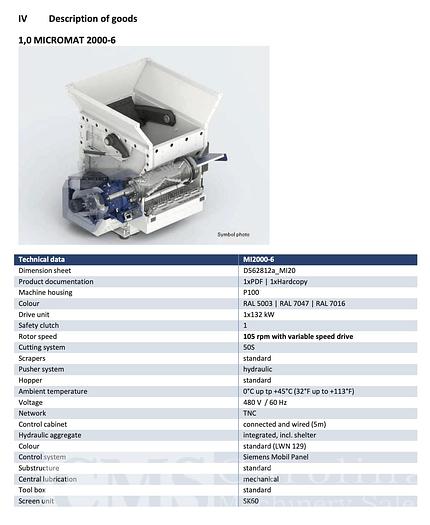 Used Lindner Micromat 2000 Shredder Grinder