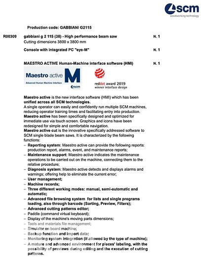 Used 2022 Gabbiani G2 Panel Saw