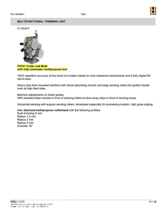 Used 2021 Holz-her 1598 Lumina Single Sided Edgebander