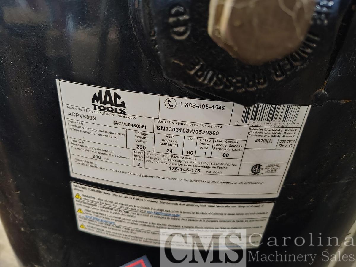 Used 2021 Mac Tools ACPV580S 80 Gallon Aur Compressor