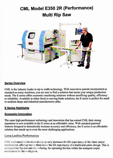 Used 2021 CML E350 2R Rip Saw