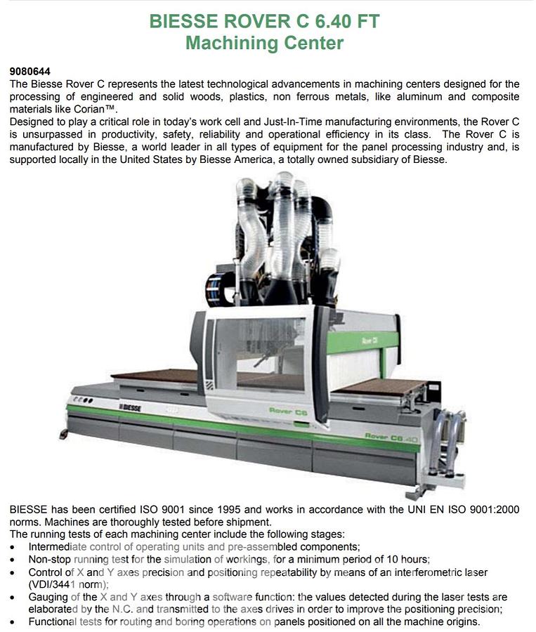 Used Biesse Rover C6.40FT 5-Axis CNC Router