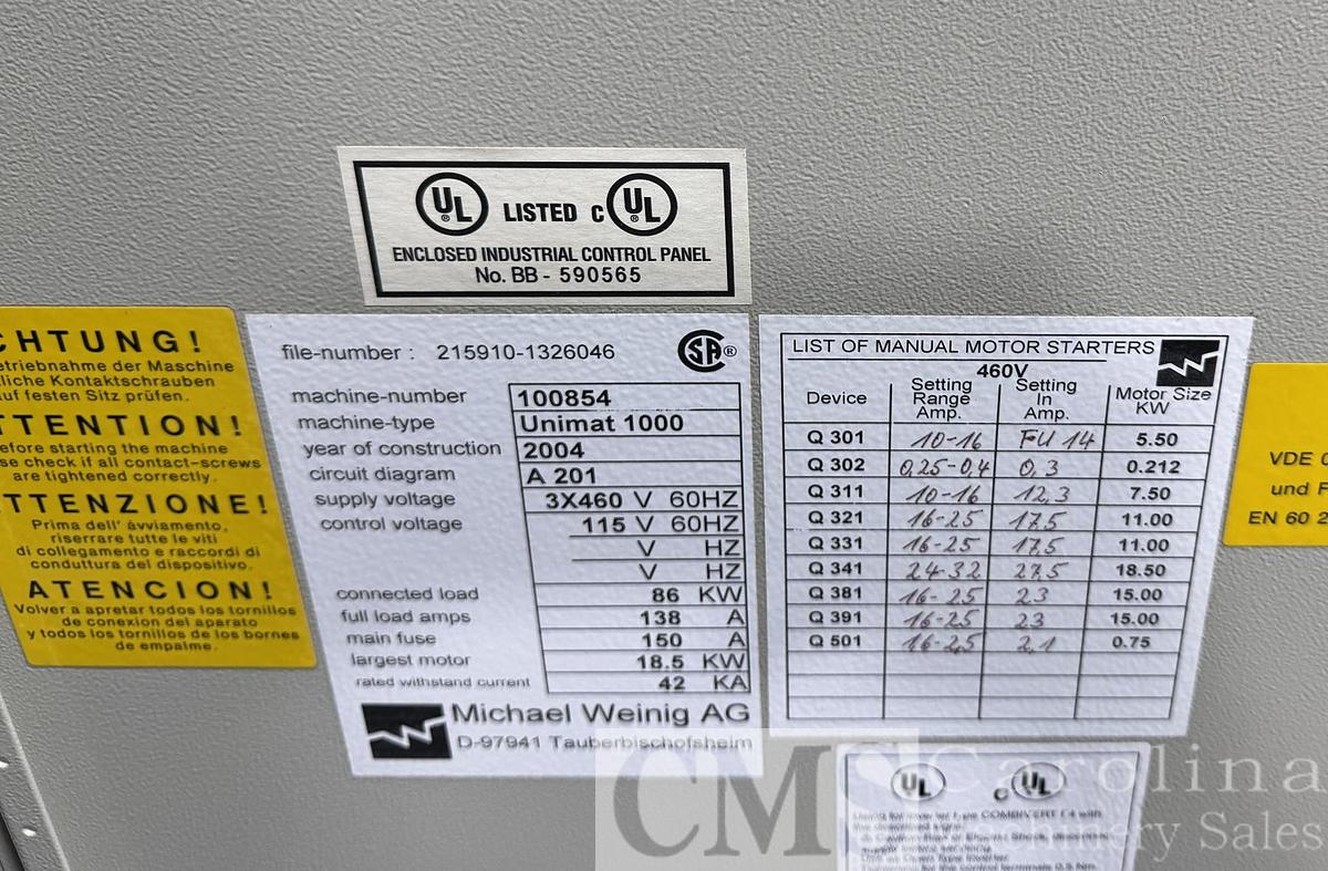 Used 2004 Weinig Unimat 1000 Moulder