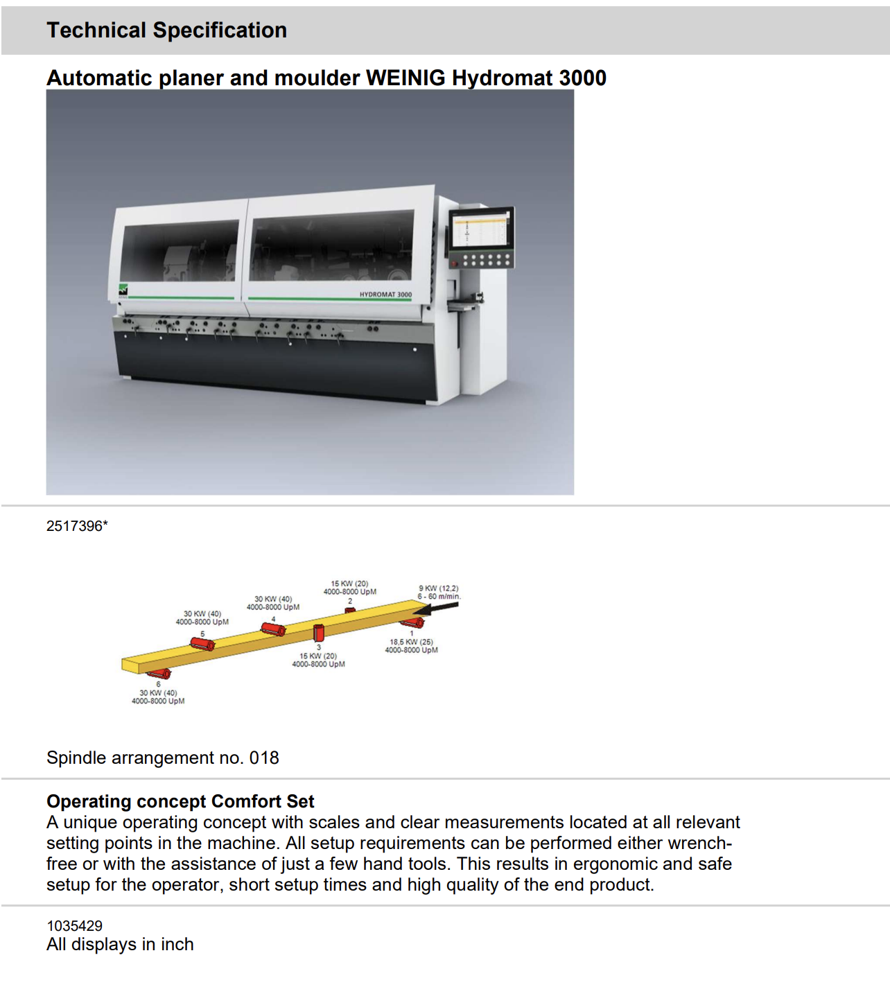 Used 2020 Weinig Hydromat 3000 12" Moulder