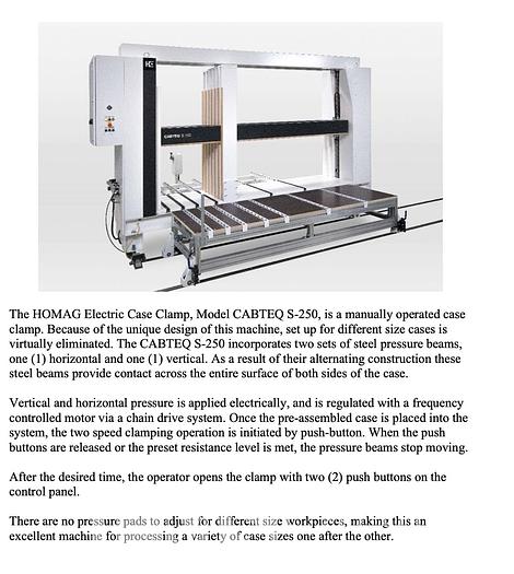 Used 2020 Homag Cabteq S250 Case Clamp