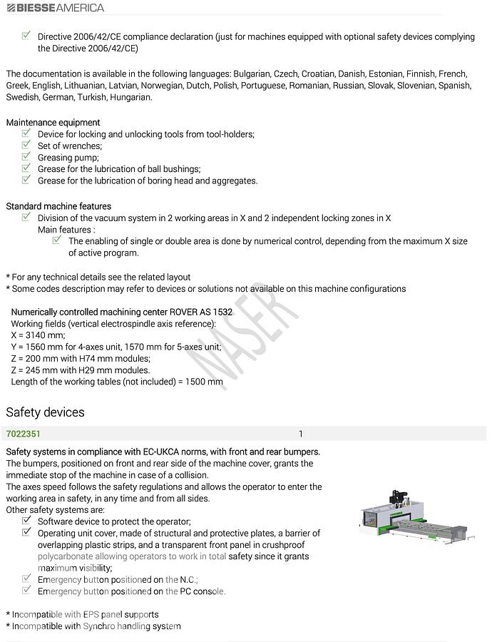 Used 2024 Biesse Rover AS 1532 CNC Router