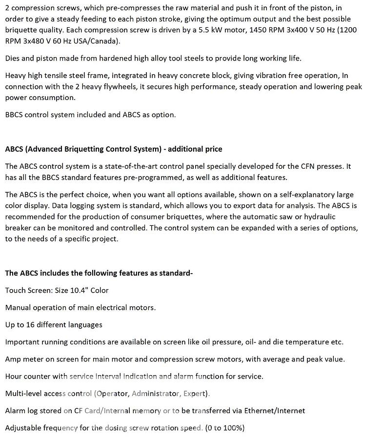 Used 2021 CF Nielsen BP6510 BD Automatic Briquette Press