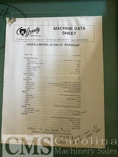 Used 2002 Grizzly G1258 20" Band Saw