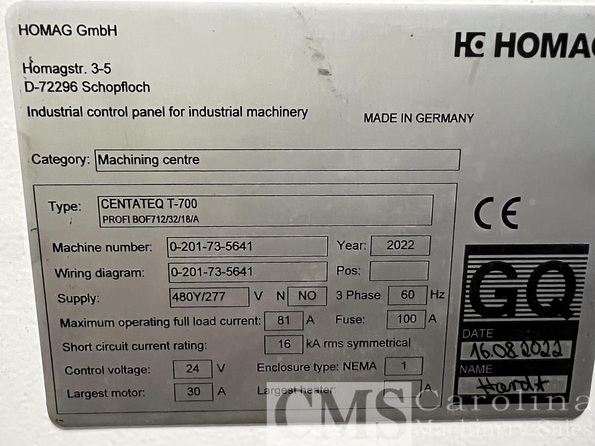 Used 2022 Homag Centateq T700 PROFI BOF712/32/18 CNC Router Boring Center - Never used!