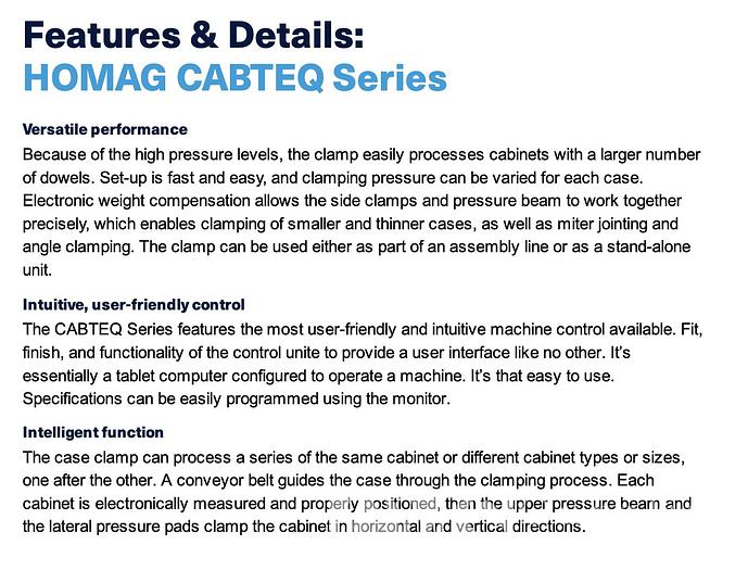 Used 2021 Homag Cabteq S-250 Clamp