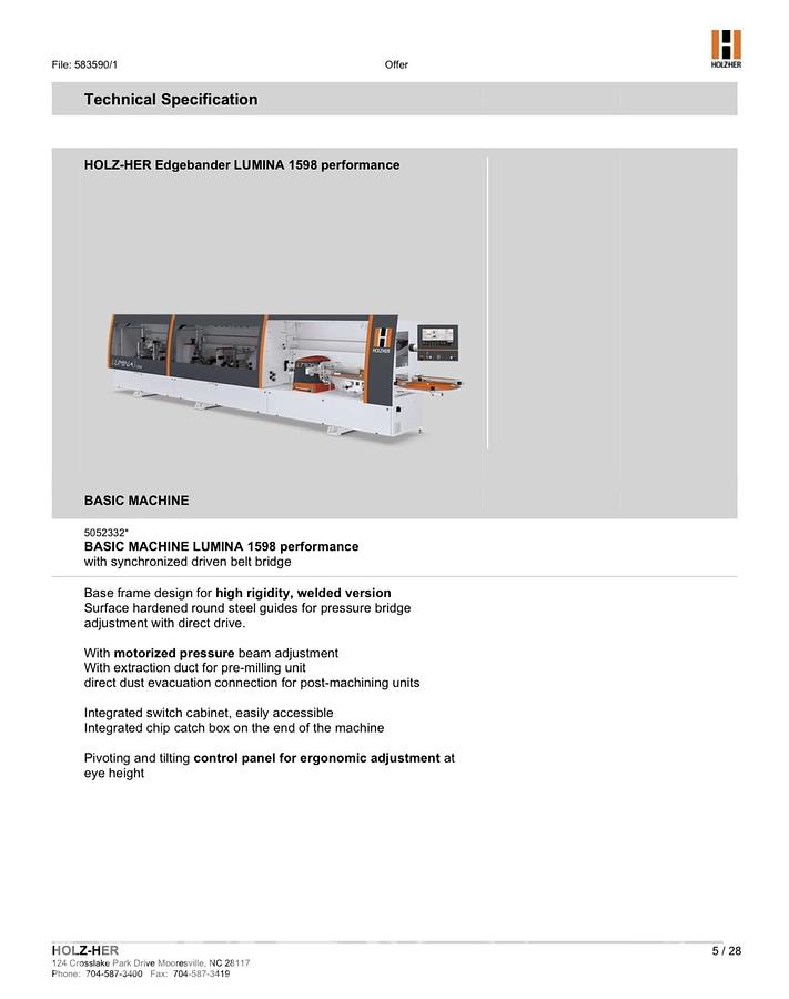 Used 2021 Holz-her 1598 Lumina Single Sided Edgebander