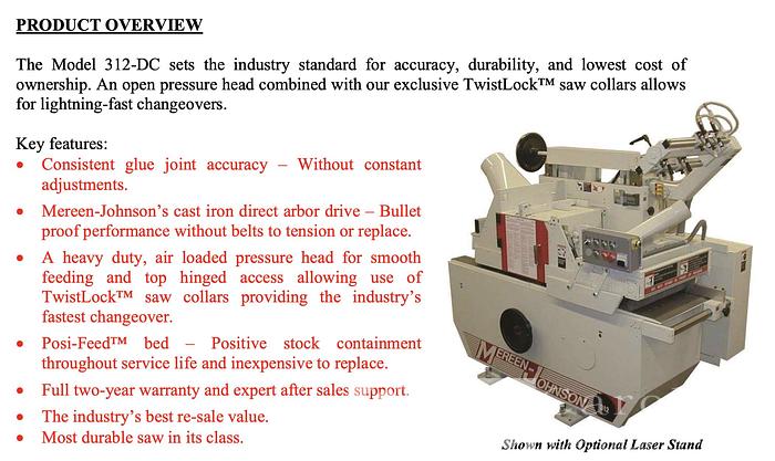 Used 2022 Mereen Johnson Model 312 DC Gang Rip Saw