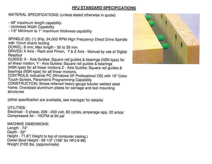 Used 2013 Accu-Systems HPJ-11-96 CNC Drill and Dowel Machine