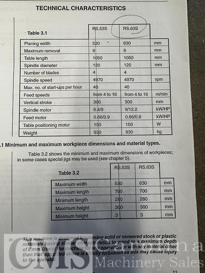 Used 1999 SAC RS 63 STersa Head Planer