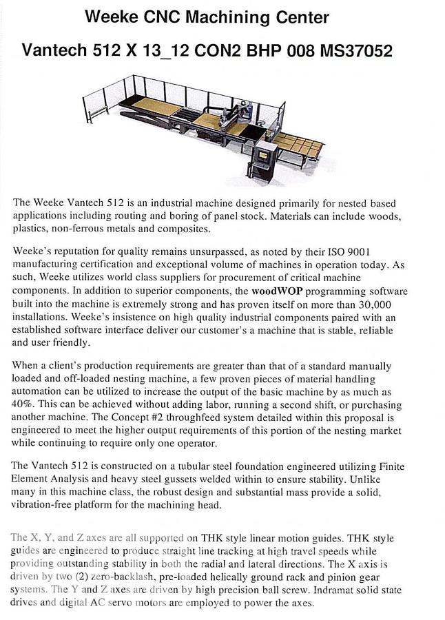 Used 2015 Weeke Vantech 512 CNC Router with Offloading