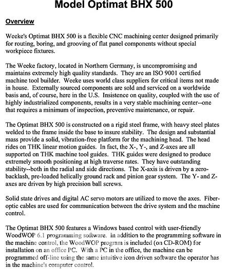 Used 2014 Weeke BHX 500 CNC Center