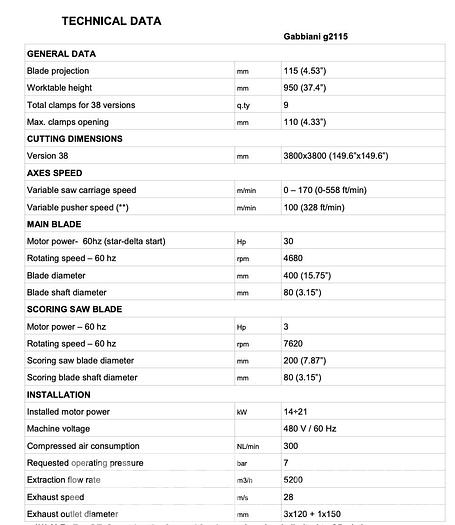 Used 2022 Gabbiani G2 Panel Saw
