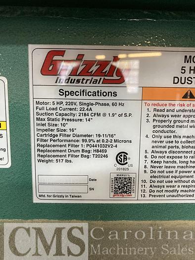 Used 2019 Grizzly GO442 Cyclone/Canister Dust Collector
