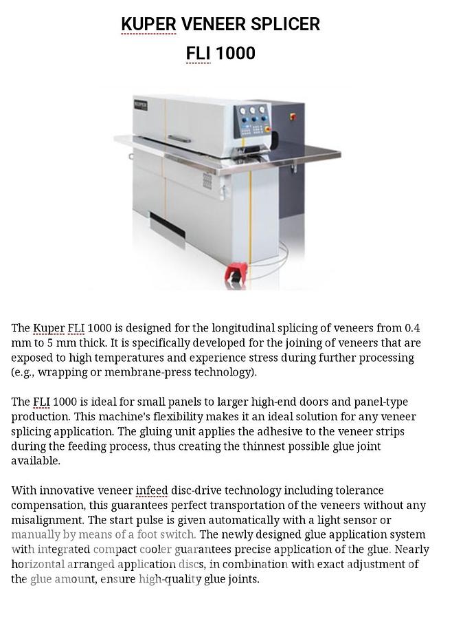 Used 2020 Kuper VENEER SPLICER FLI 1000