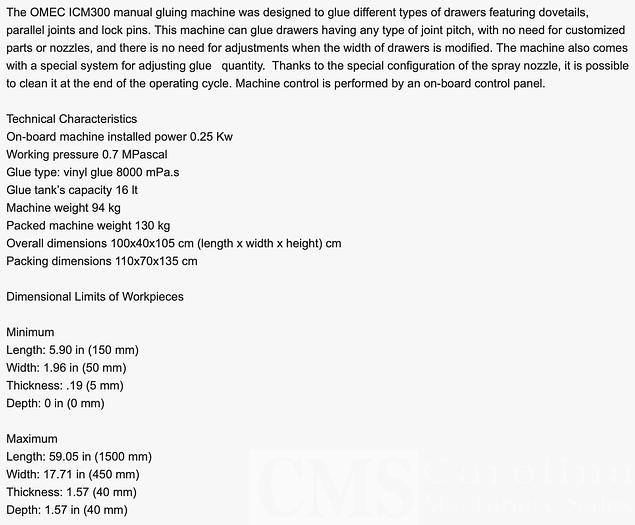Used Omec ICM300 Automatic Gluing Machine