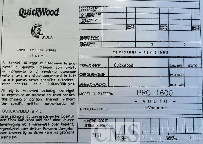 Used 2000 Quickwood Pro 1600 Sander