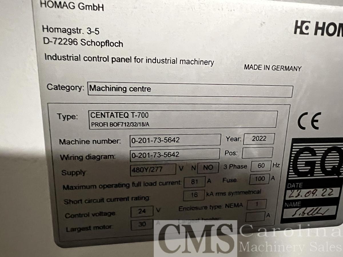 Used 2022 Homag Centateq T700 PROFI BOF712/32/18 CNC Router Boring Center - Never used!