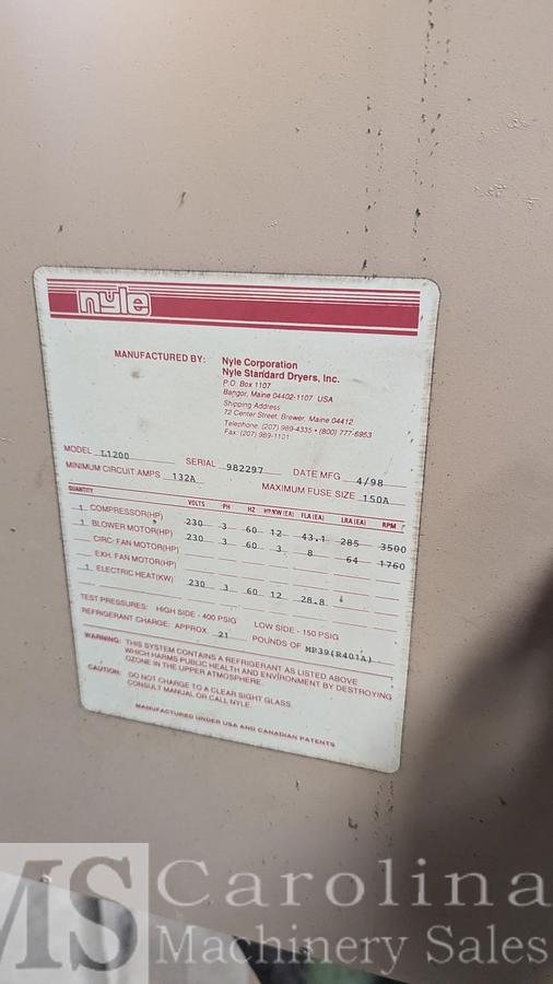 Used 1998 Nyle L 1200 Dry Kiln