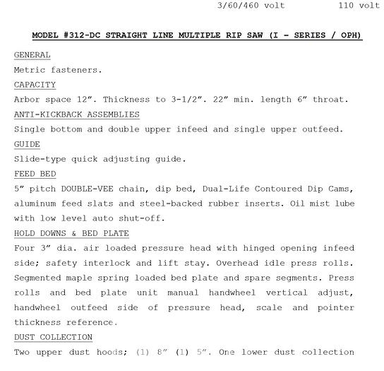 Used Mereen Johnson Model 312 DC Gang Rip Saw