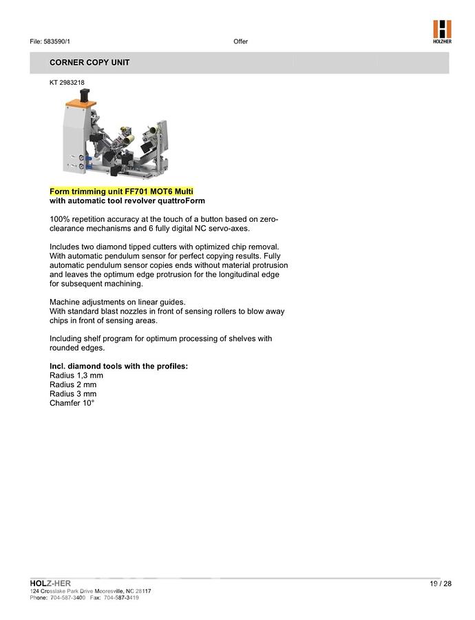 Used 2021 Holz-her 1598 Lumina Single Sided Edgebander