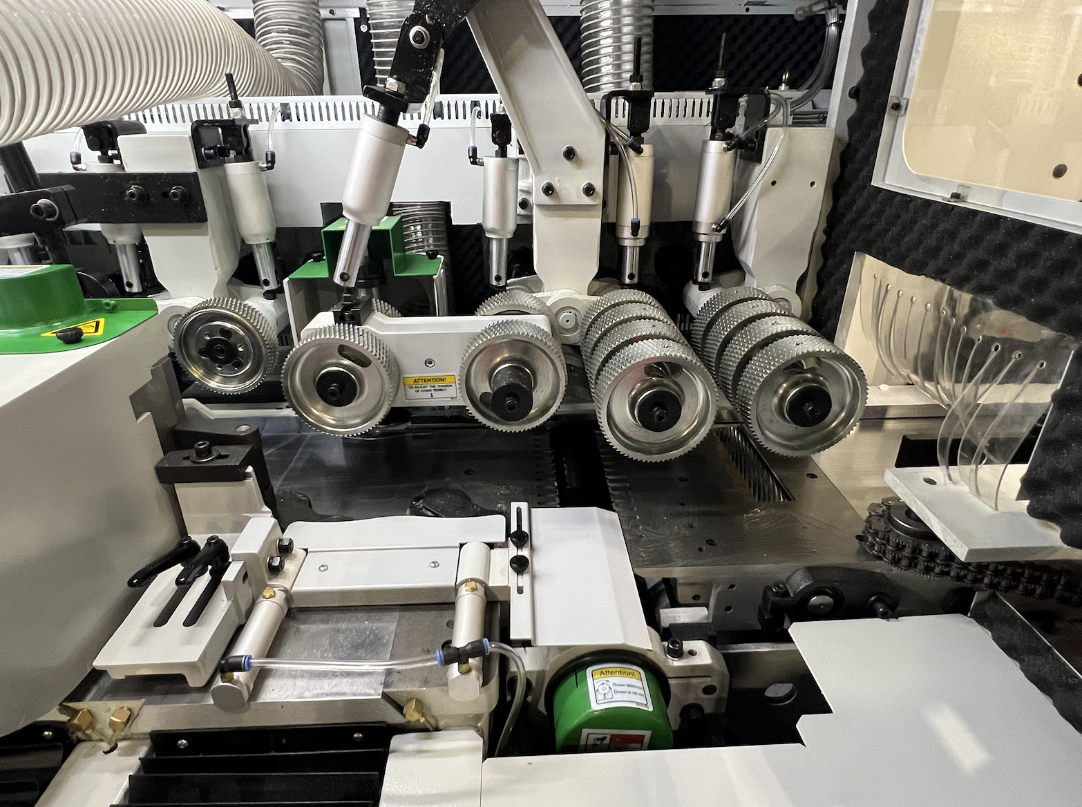 Used Woodtech 12" 6-Head Moulder with Infeed Table