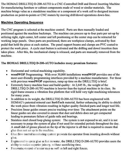 Used 2020 Homag Drillteq D200 Drill & Dowel Inserter