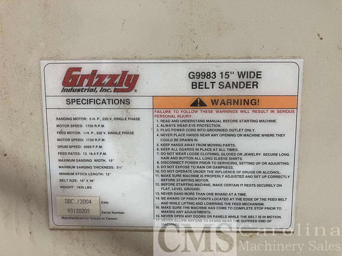 Used 2004 Grizzly  G9983 15" Wide Belt Sander