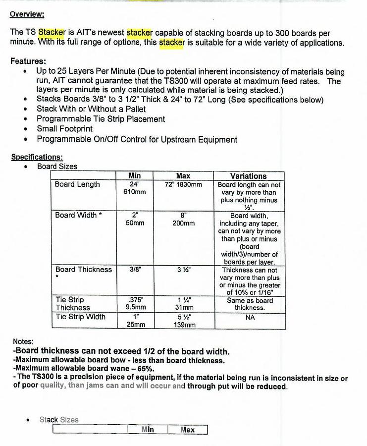 Used Automated Industrial Technology AIT Pallet Board Stacker with Unscrambler