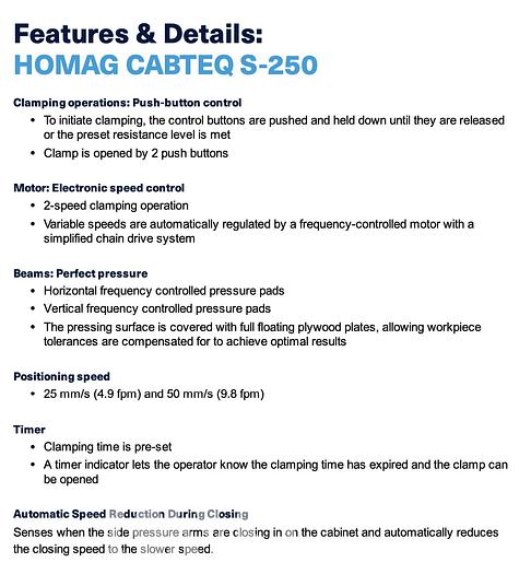 Used 2021 Homag Cabteq S-250 Clamp