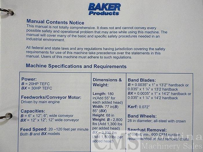 Used Baker Model BX 4-Head Resaw