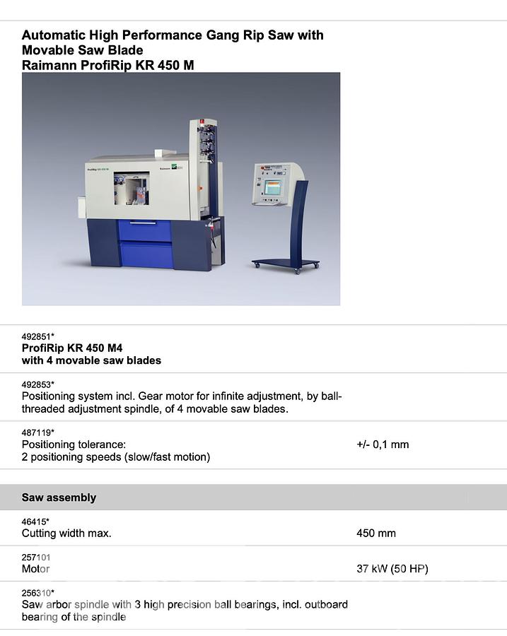 Used 2012 Raimann KR450M Gang Rip Saw with Infeed