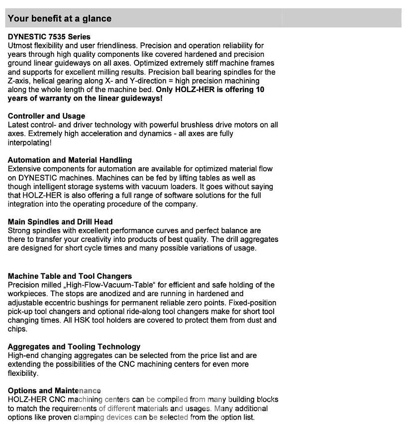 Used 2019 Holz-her Dynestic 7535 5-Axis CNC Router