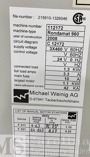 Used Weinig R960 HSK Profile Grinder