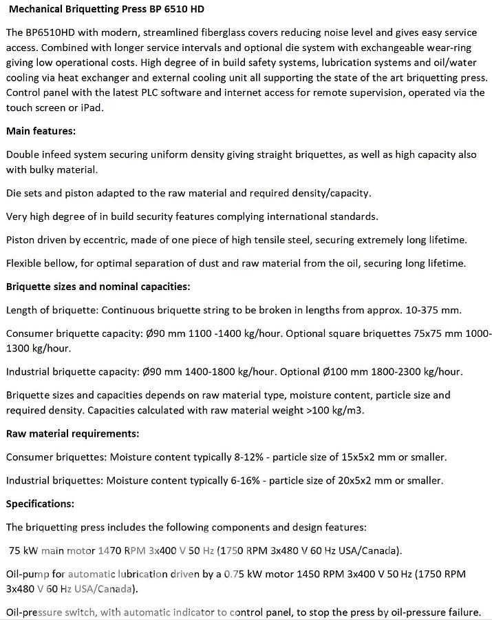 Used 2021 CF Nielsen BP6510 BD Automatic Briquette Press