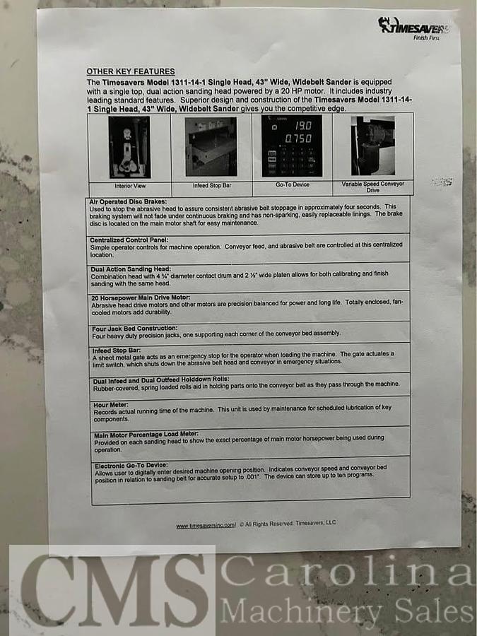 Used 2019 Timesavers 43" Series 1300 Sander