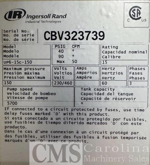 Used 2014 Ingersoll Rand UP6-15C-150 Rotary Screw Air Compressor