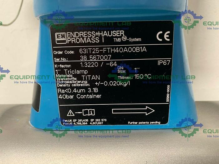 Used Endress Hauser Promass 63IT25-FTH40A00B1A 1" Triclamp Flowmeter