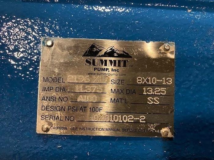 Used SUMMIT PUMP MDL. 2196 XLO 8X10-13 PUMP S/S