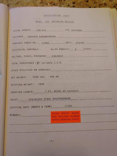 Used Lakso Mdl 150 cottoner