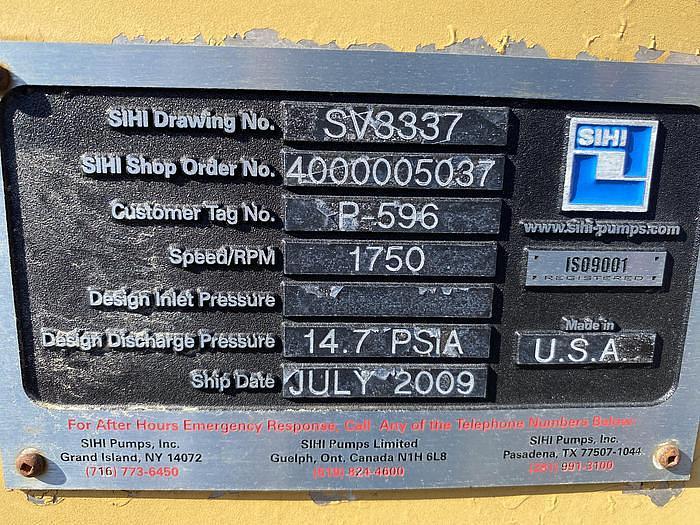 Used SIHI LIQUID RING VACUUM PUMP - MODEL LPHR 75320 - 40 HP