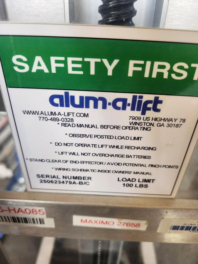 Used Alum-A-Lift Ergonomic Electric Lift with 100 pound weight limit