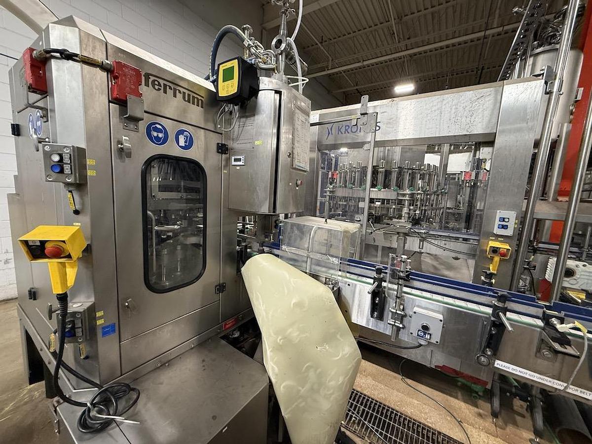 Used Complete Beverage Canning Line with Krones 28v Can Filler and Ferrum Can Seamer 